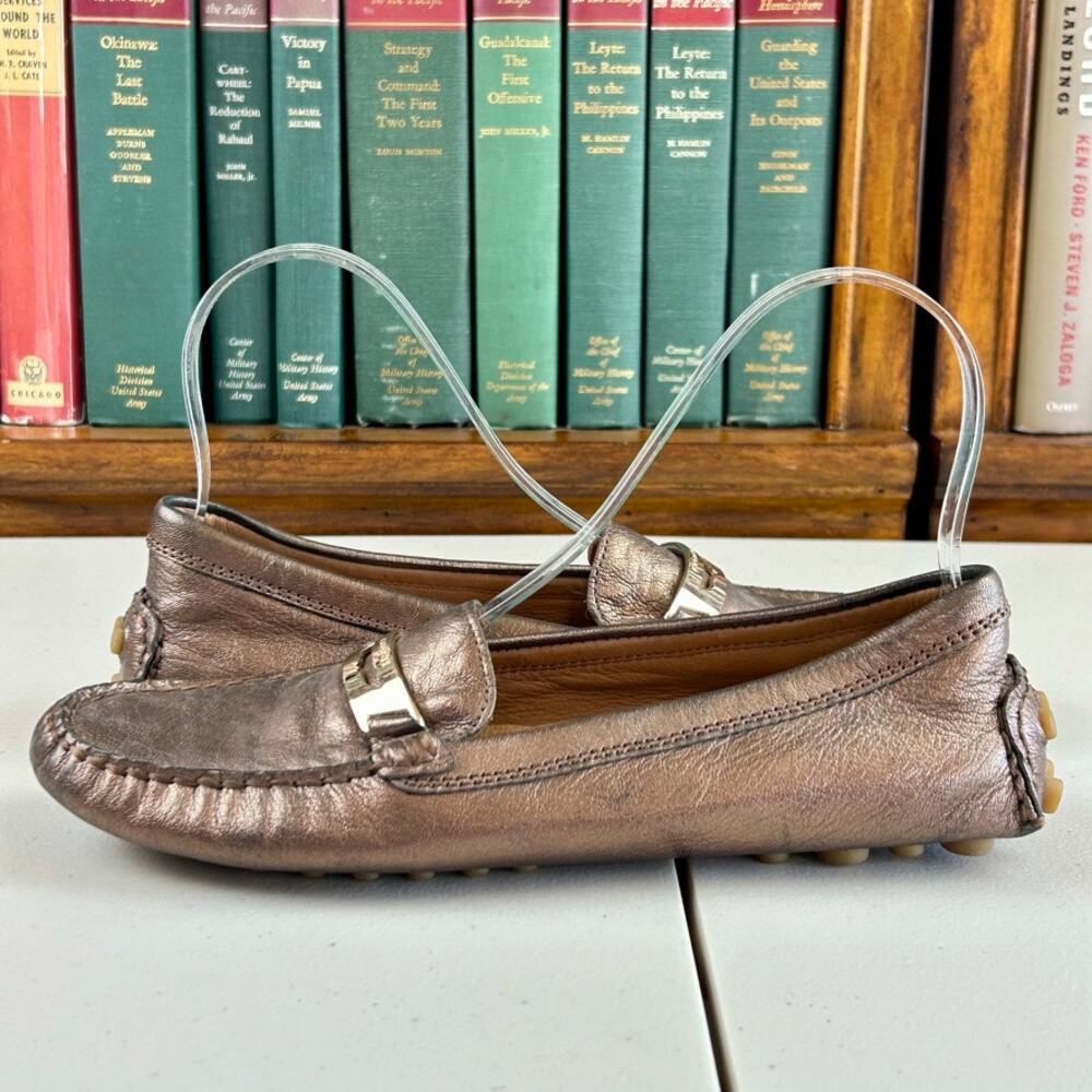 Coach Pewter "Nola" Leather Driving Moccasins Sz 7.5 Preppy Old Money